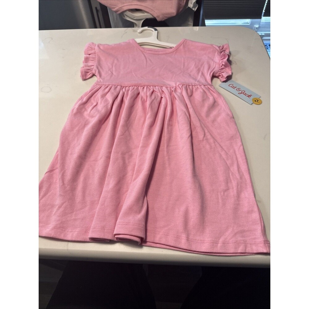 Cat & Jack Toddler Girls Short Sleeve Flutter Sleeve Knit Dress Pink Size 4T